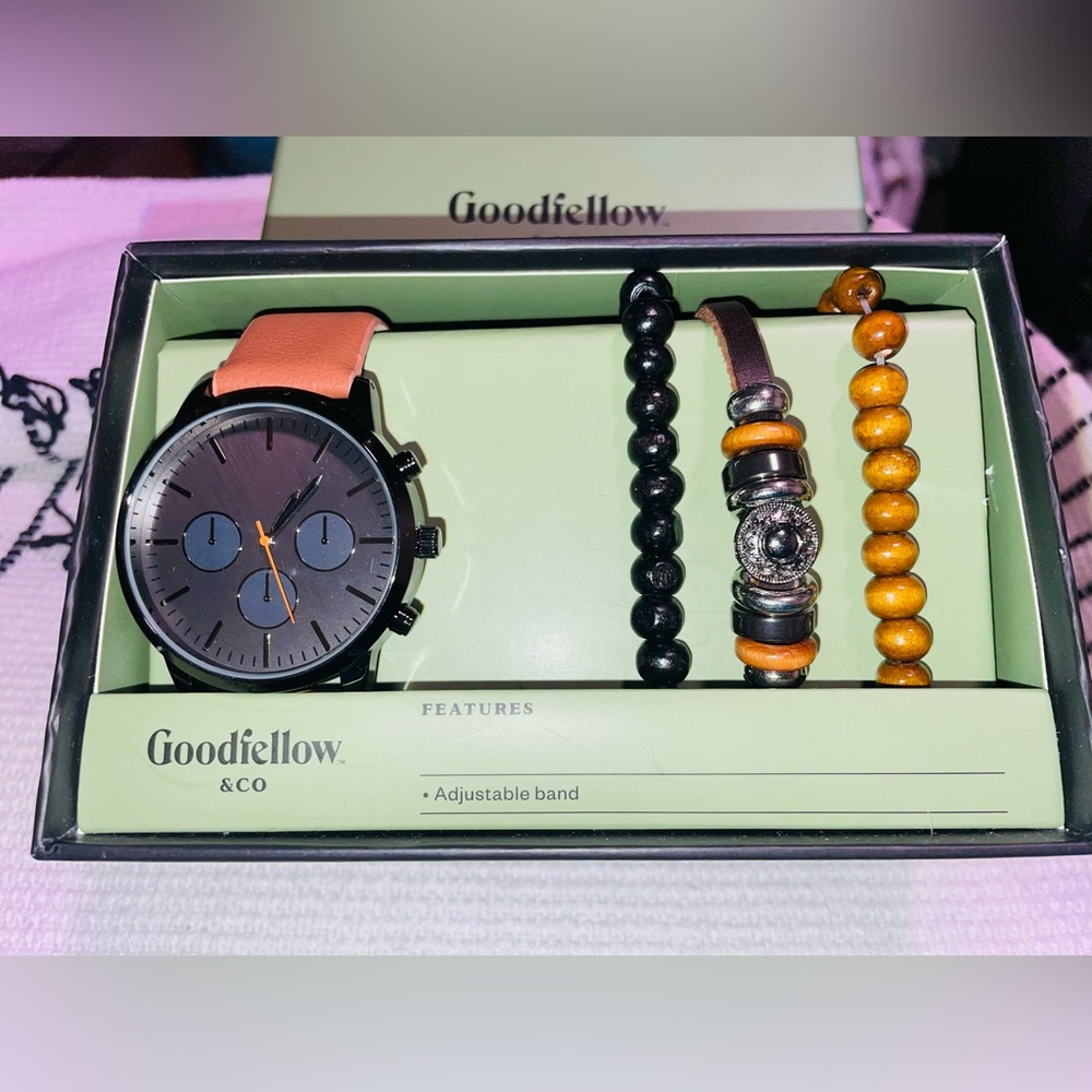 Goodfellow & Co Black and Tan Watch with Beaded Bracelets